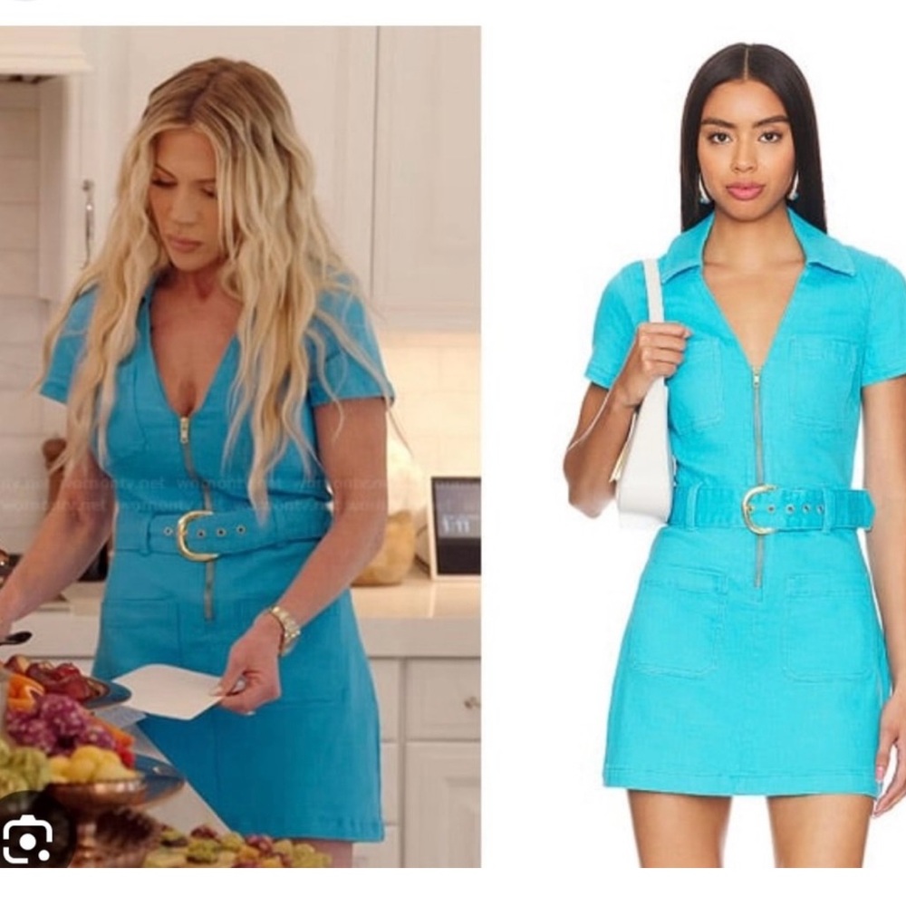 Show Me Your MuMu Turquoise Zip-Front Belted Mini Dress